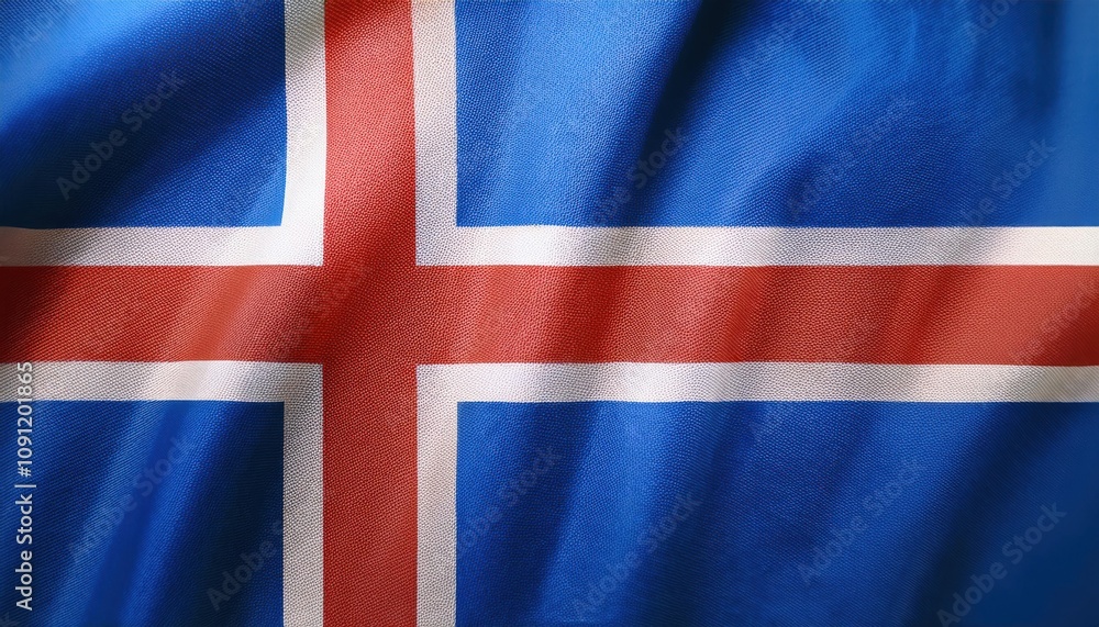 Fototapeta premium Vibrant Textured Icelandic Flag. Symbol of Nordic Heritage, Cultural Identity, and Natural Resilience for Use in Travel Media, Educational Projects, and Scandinavian Design Inspiration