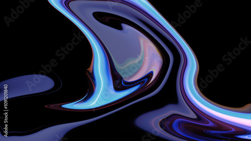 3d Abstract fluid holographic iridescent neon waves in motion dark background. Gradient background design element for you banners, backgrounds, wallpapers and covers.
