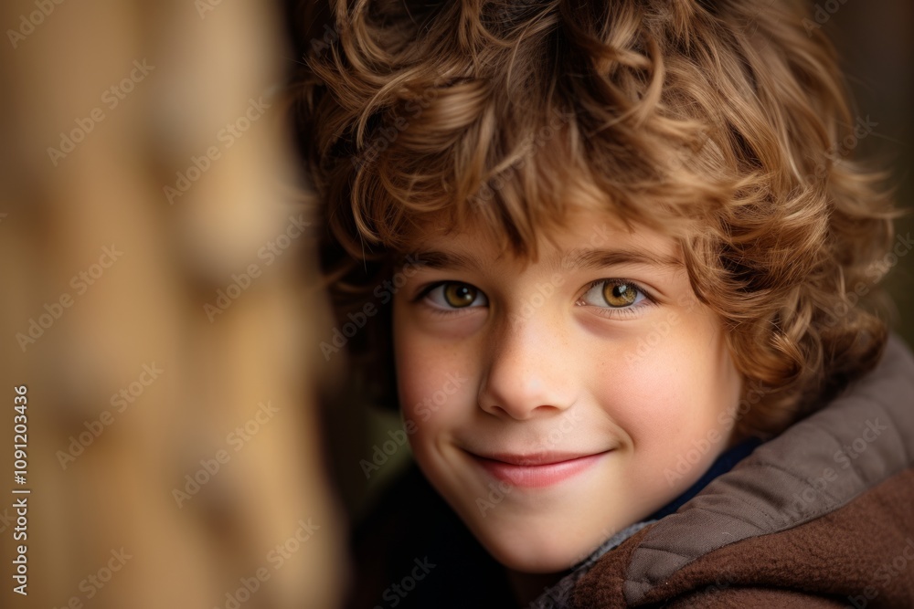 Portrait of a cute little boy with curly hair looking at camera Portrait of a cute little boy with curly hair looking at camera