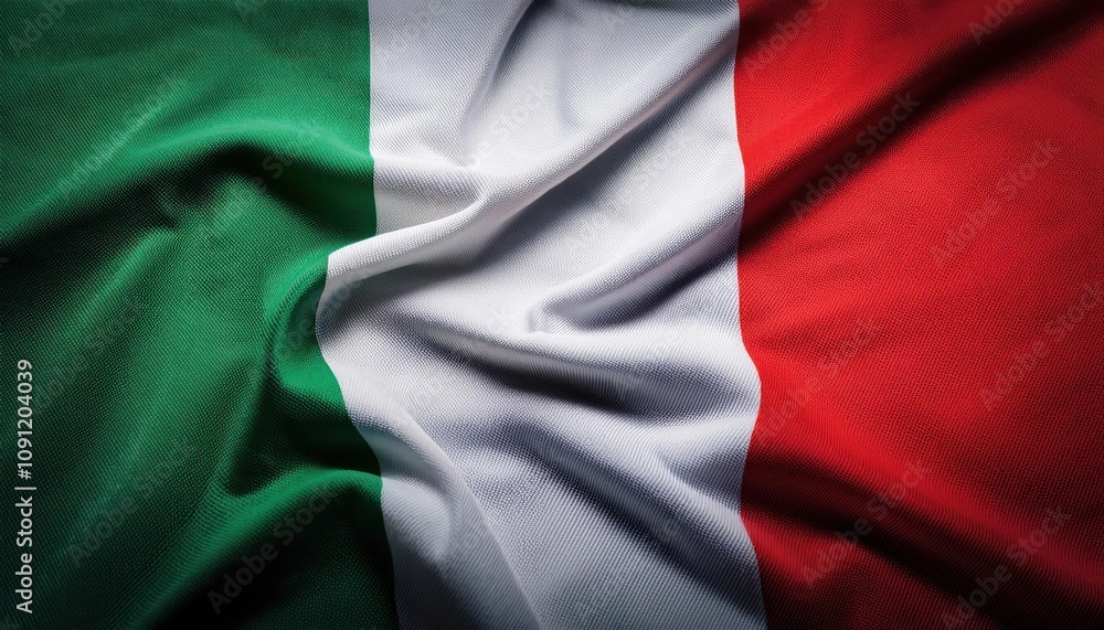 Obraz premium Vivid Representation of the Italian Tricolor Flag. Celebrating Italy's National Identity, Historical Significance, and Cultural Legacy Through the Iconic Green, White, and Red Stripes in Elegant Fabri