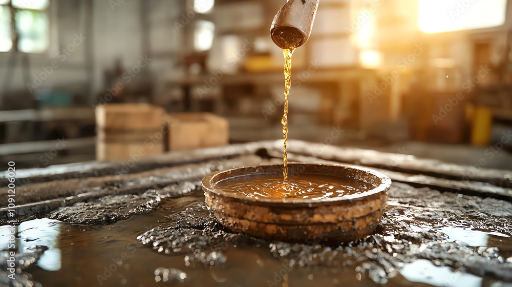 Naklejka premium Closeup of oil extraction, raw material entering refinery, industrial feel