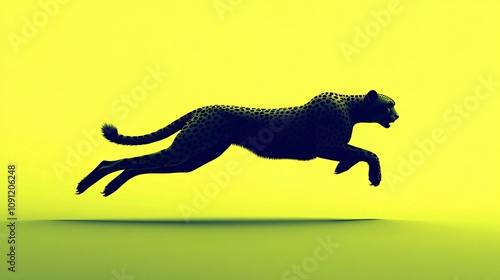 Energetic Cheetah Silhouette in Full Stride on Vibrant Chartreuse Background with Gradient Effects photo