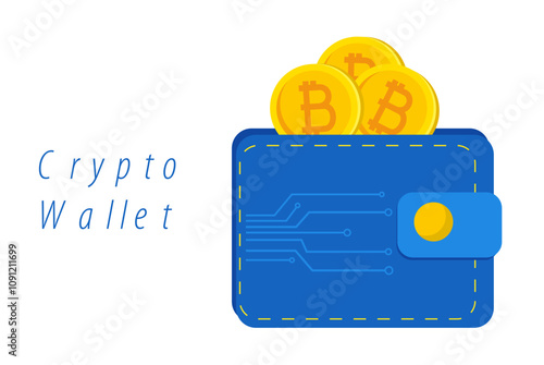 A flat vector illustration of a cryptocurrency wallet, featuring Bitcoin and Ethereum coins. Ideal for digital currency and blockchain related designs