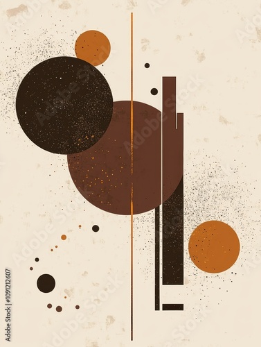 Minimalist abstract illustration with brown and beige colors, dots, lines, and shapes only