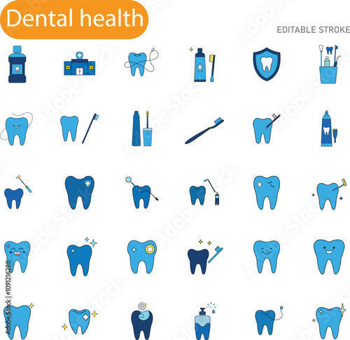 Dental Health Icon Set Teeth, Hygiene, Care, and Wellness photo