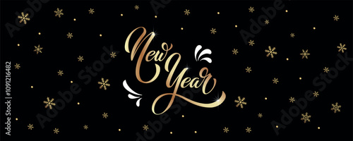 Happy New Year hand lettering calligraphy. Vector holiday illustration element. Typographic element for banner, poster, congratulations.