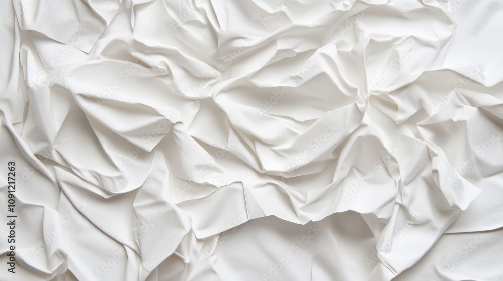 Obraz premium Crumpled and wrinkled white paper creates an interesting and textured backdrop with depth and character. Background of textured white paper with intricate wrinkles and folds