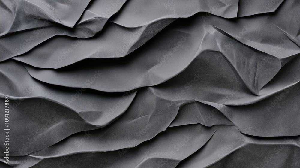 Obraz premium Black crumpled paper texture backdrop. Background of wrinkled black paper with deep folds.