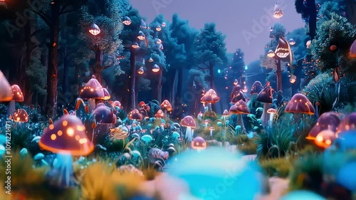 Mysterious Enchanted Forest with Luminous Plants, Vibrant Colors, and Peculiar Creatures in a Magical Atmosphere of Fantasy and Wonder