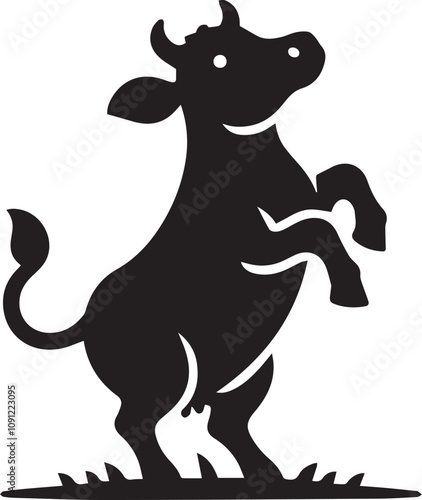A playful cow silhouette standing on its hind legs