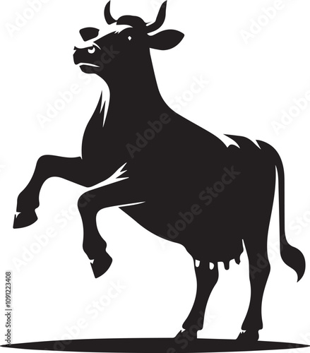 A playful cow silhouette standing on its hind legs