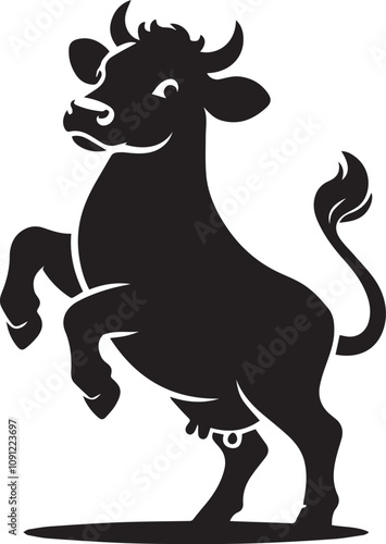 A playful cow silhouette standing on its hind legs