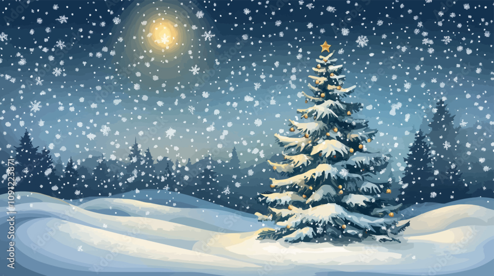 Christmas tree in the snow. Winter landscape. Vector Illustration. Christmas tree in the snow. Winter landscape. Vector Illustration.