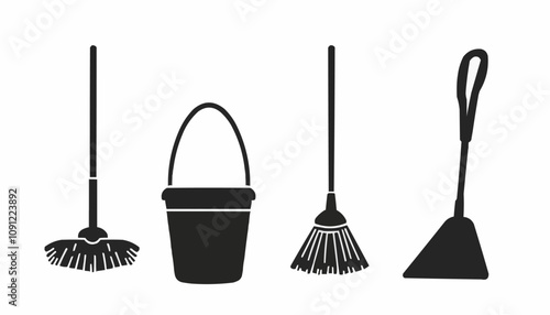 Mop and bucket icon set. cleaning broom vector symbol in black color. 4