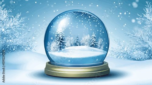 serene vector scene of a pristine snow globe with a wintry landscape inside snow globe clear