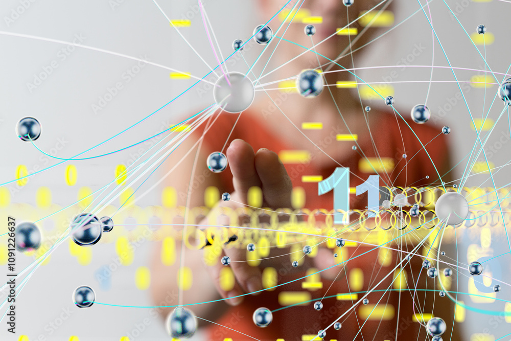 Obraz premium abstract lines with dots over dark background.