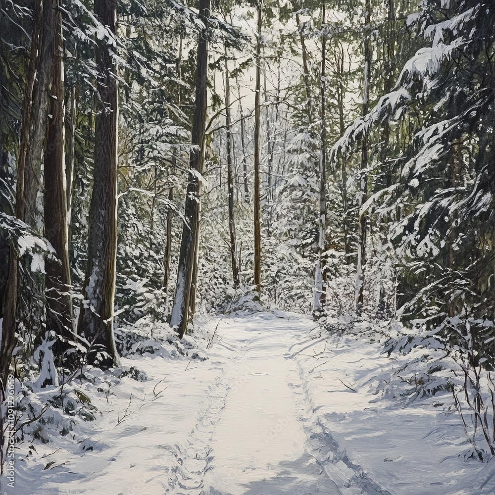 Fototapeta premium Snow Trail Park view Vancouver Canada.