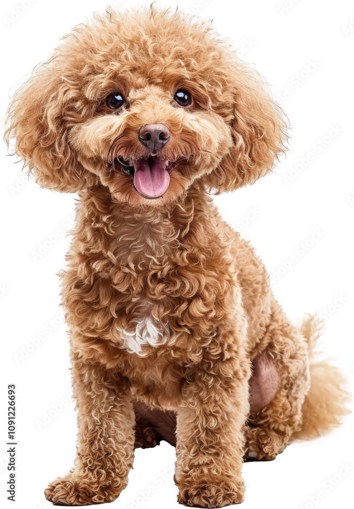Adorable brown curly-haired poodle smiling Adorable brown curly-haired poodle smiling