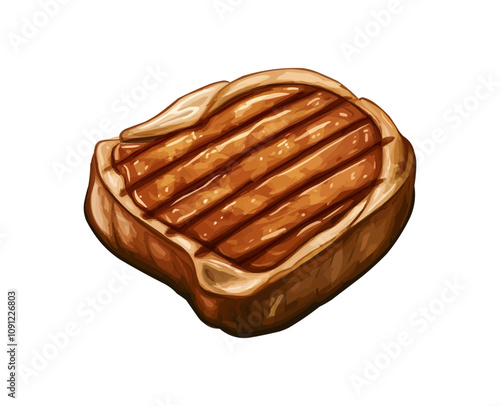 Cartoon meat steak. Isolated vector juicy, grilled steak with sear marks, showcasing its tender texture and rich, savory appeal. Roasted brown slice of beef, barbecue meal, beefsteak or sirloin fillet