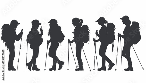 silhouettes of a trekking woman vector on isolated white background
