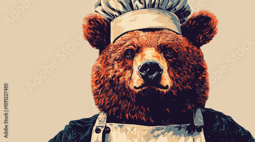 Bear chef in hat and apron vector illustration, Generative AI