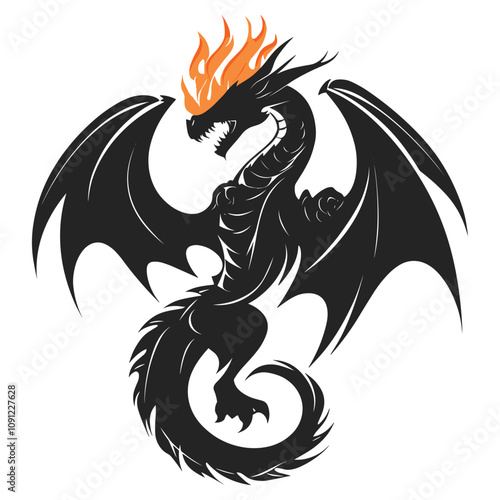 Fierce Dragon Breathing Fire Illustration photo