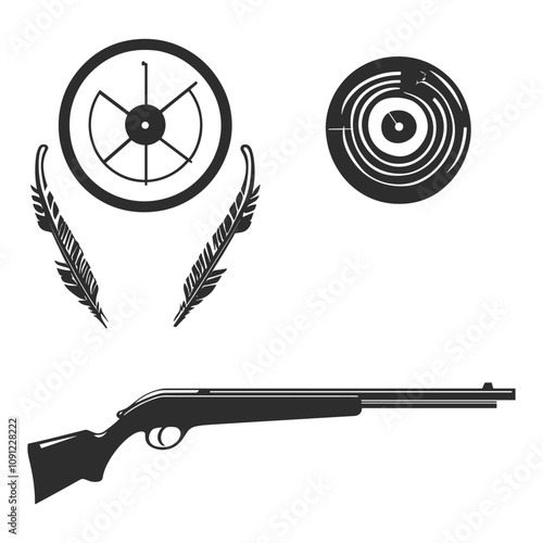 Hunting Set with Rifle, Scope, and Target Silhouettes