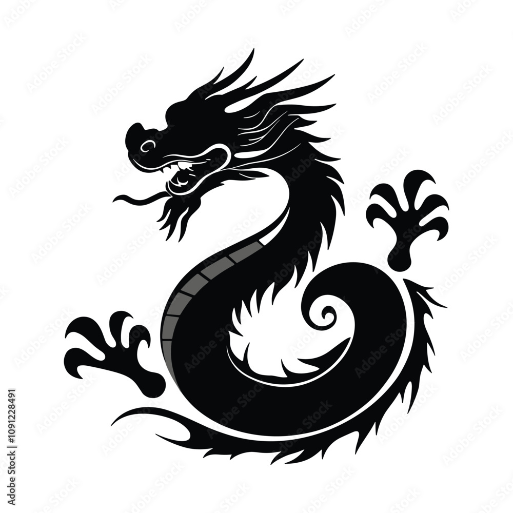 Naklejka premium Elegant Dragon with Flowing Tail Design
