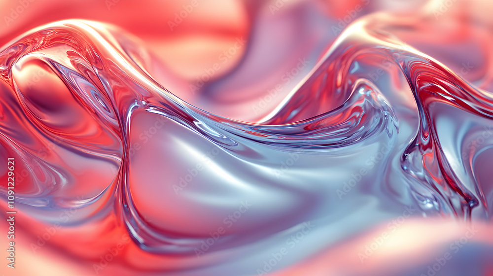 Obraz premium Abstract 3D Rendering of Fluid, Red and Blue Liquid Swirls, Digital Art Background