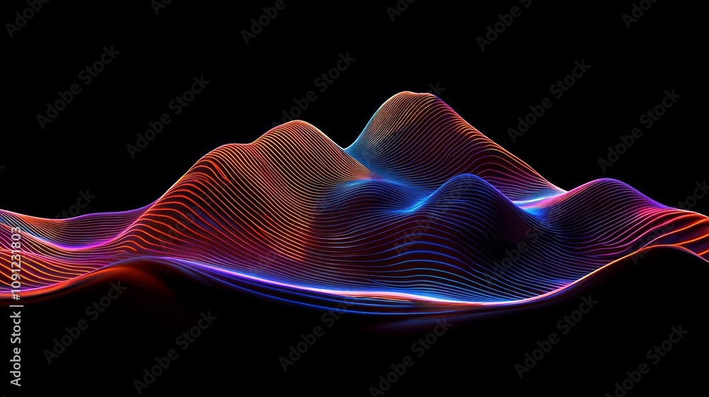 Fototapeta premium Digital Spyware Concept: Glowing Waveform Patterns Transmitting Data - 3D Render on Dark Background