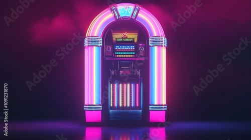 Retro jukebox with colorful neon glow