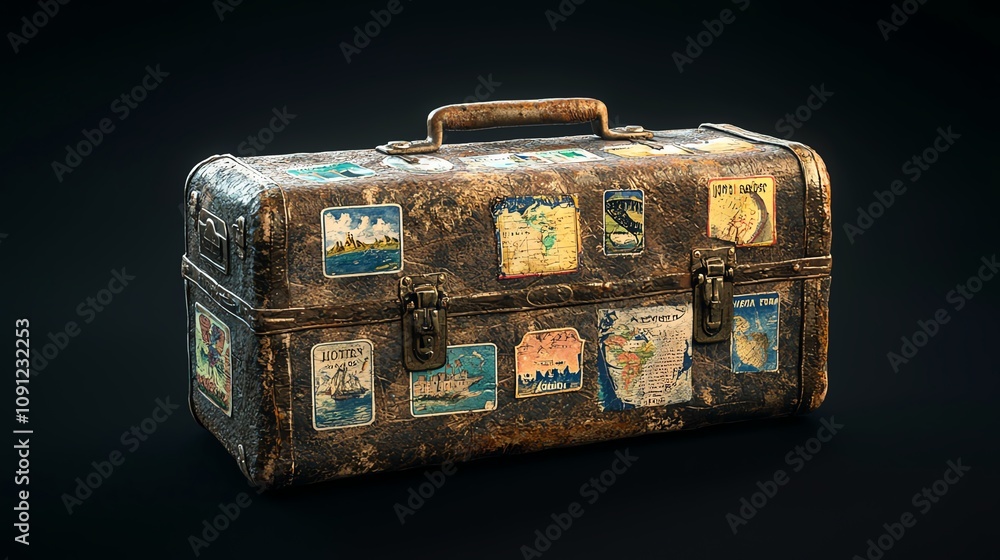Obraz premium Rustic suitcase with travel stickers