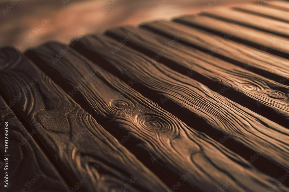 Fototapeta premium The detailed close-up of dark wooden planks with intricate grain patterns and warm textures evokes a rustic charm and a welcoming earthy atmosphere