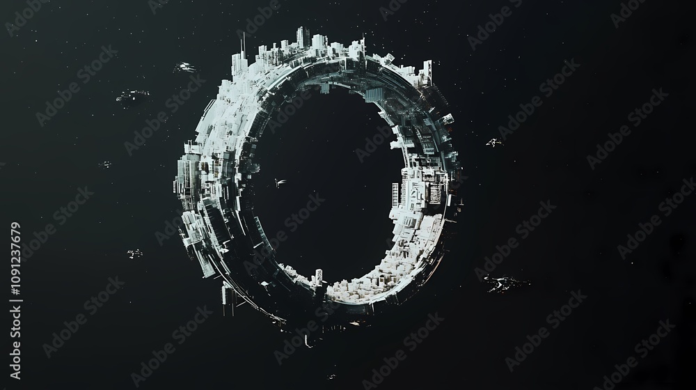 Fototapeta premium digital technology universe ring space station illustration poster background