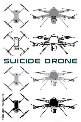 Military kamikaze suicide swarm drone UAV vector illustration