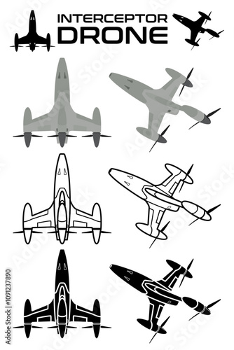 Interceptor UAV system, anti-drone vector illustration