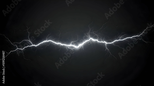 Abstract Digital Lightning Bolt Illustration on Black Background, Glowing Energy Crackle Effect, Graphic Design Element