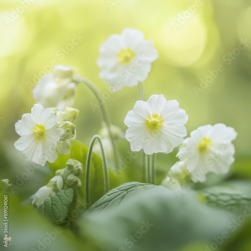 White Primula (E. Morren) blooms in summer/spring photo