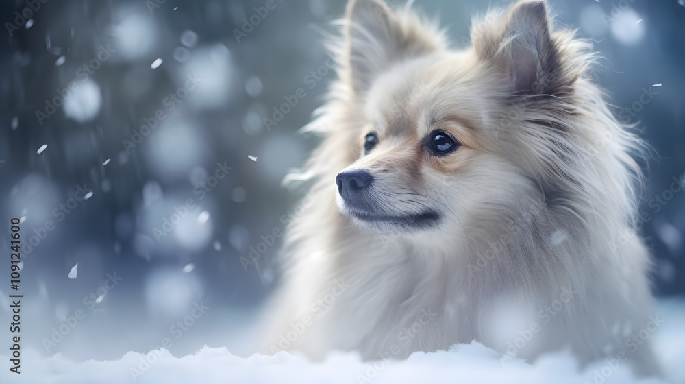 Cute Dog Portrait in Snowy Winter Landscape Pet Photography Cute Dog Portrait in Snowy Winter Landscape Pet Photography