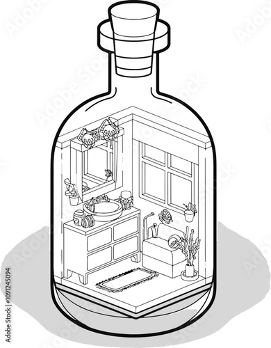 Cottage core Coloring in a bottle jar line art illustration