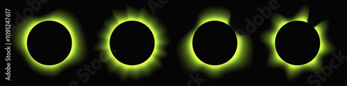 Set of green circle illuminate light frames