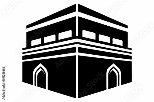 Minimalist Black and White Kaaba Illustration with Line Art