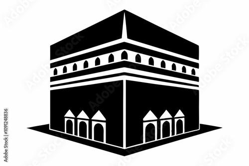 Minimalist Black and White Kaaba Illustration with Line Art