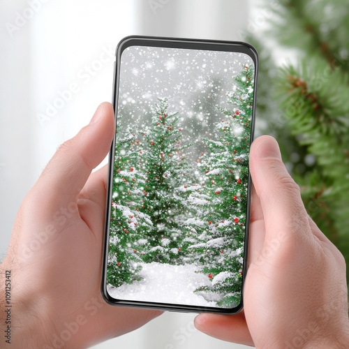 Smartphone screen showing holiday discounts snow overlay