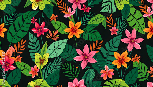 Modern exotic floral jungle pattern. Collage contemporary seamless pattern. Hand drawn cartoon style pattern.