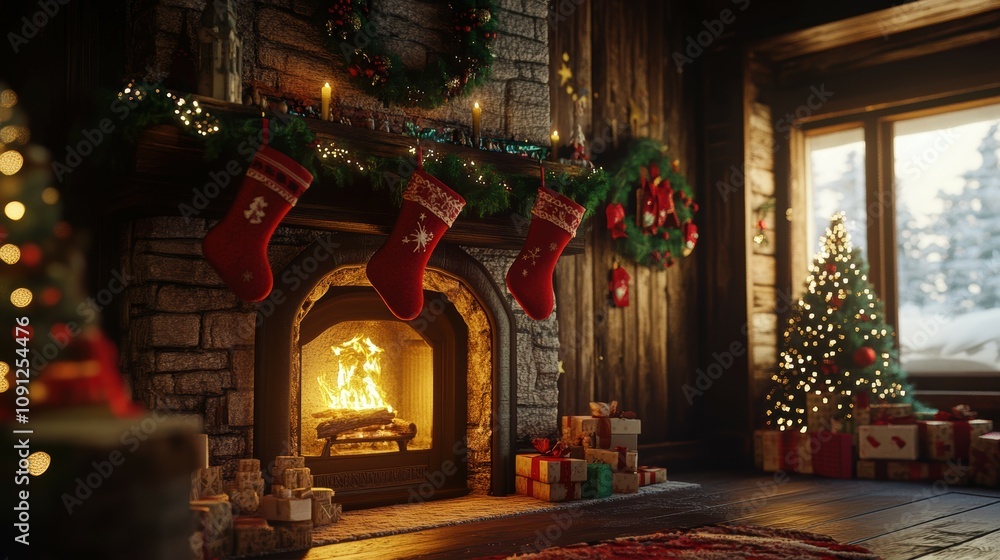 Cozy fireplace christmas celebration home living room festive decor warm atmosphere intimate family gathering Cozy fireplace christmas celebration home living room festive decor warm atmosphere intimate family gathering