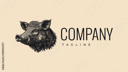 wild boar animal hand drawn logo flat design