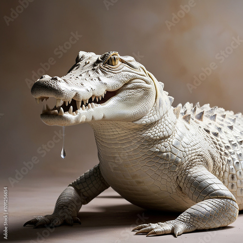 Albino alligator resting on a rock. photo