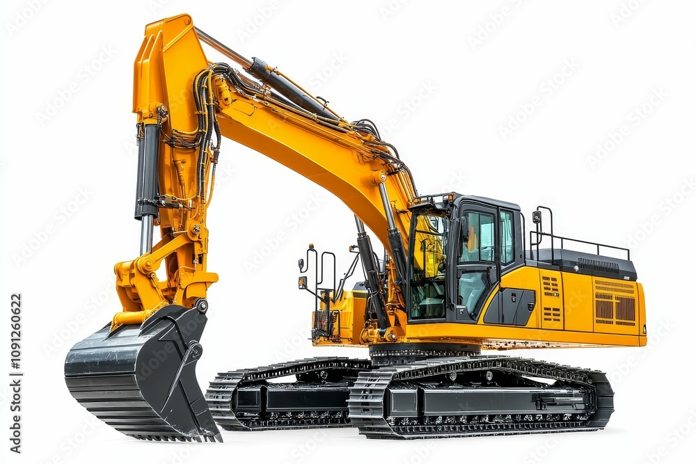 Large yellow excavator, powerful digging machine. Large yellow excavator, powerful digging machine.