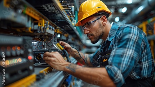 Office Equipment Repair Technician Diagnosing Copier Malfunction with Multimeter and Diagnostic Tools photo